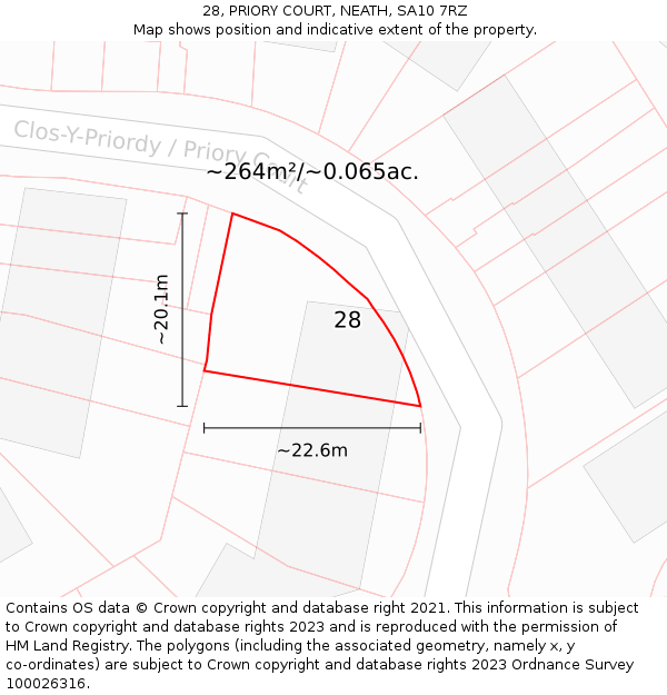 28, PRIORY COURT, NEATH, SA10 7RZ: Plot and title map