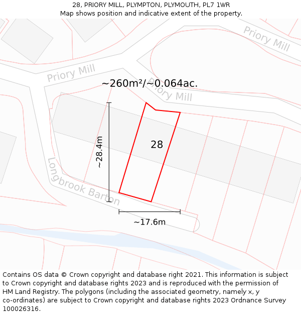 28, PRIORY MILL, PLYMPTON, PLYMOUTH, PL7 1WR: Plot and title map
