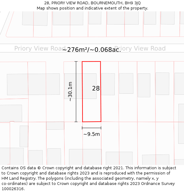 28, PRIORY VIEW ROAD, BOURNEMOUTH, BH9 3JQ: Plot and title map
