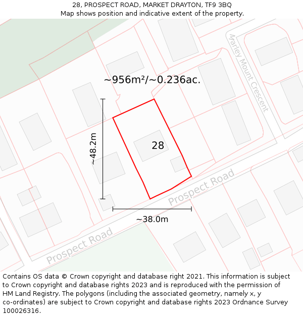 28, PROSPECT ROAD, MARKET DRAYTON, TF9 3BQ: Plot and title map