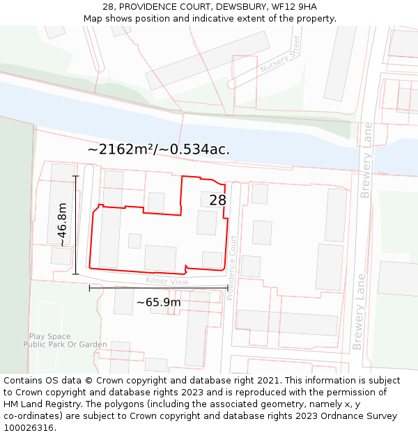 28, PROVIDENCE COURT, DEWSBURY, WF12 9HA: Plot and title map