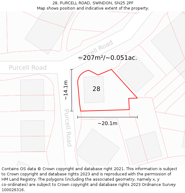 28, PURCELL ROAD, SWINDON, SN25 2PF: Plot and title map