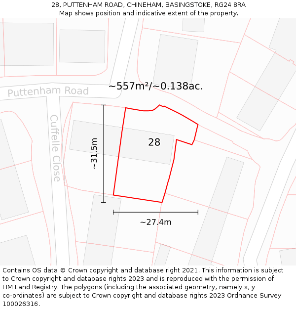 28, PUTTENHAM ROAD, CHINEHAM, BASINGSTOKE, RG24 8RA: Plot and title map