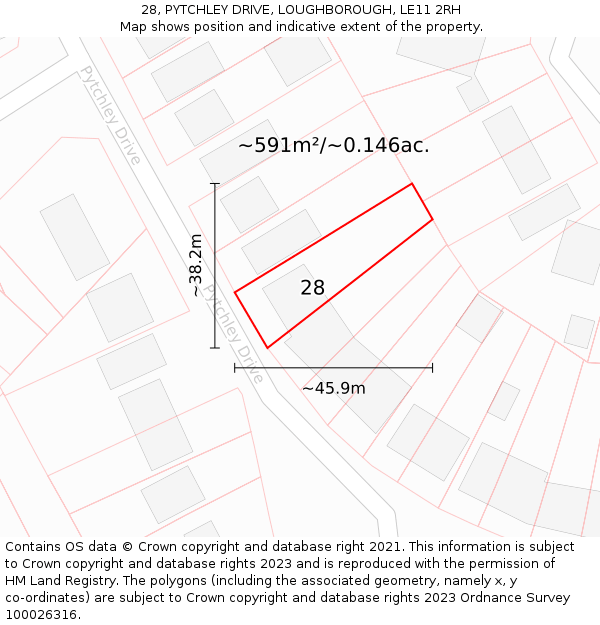 28, PYTCHLEY DRIVE, LOUGHBOROUGH, LE11 2RH: Plot and title map