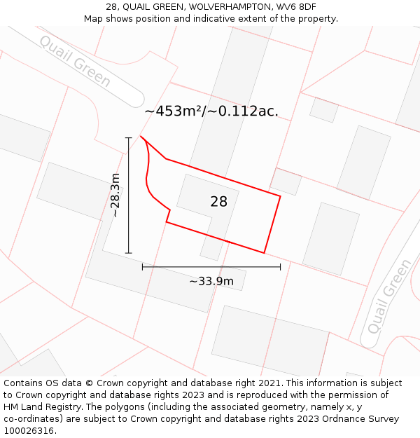28, QUAIL GREEN, WOLVERHAMPTON, WV6 8DF: Plot and title map