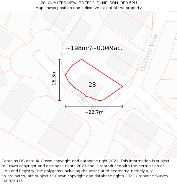 28, QUAKERS VIEW, BRIERFIELD, NELSON, BB9 5PU: Plot and title map