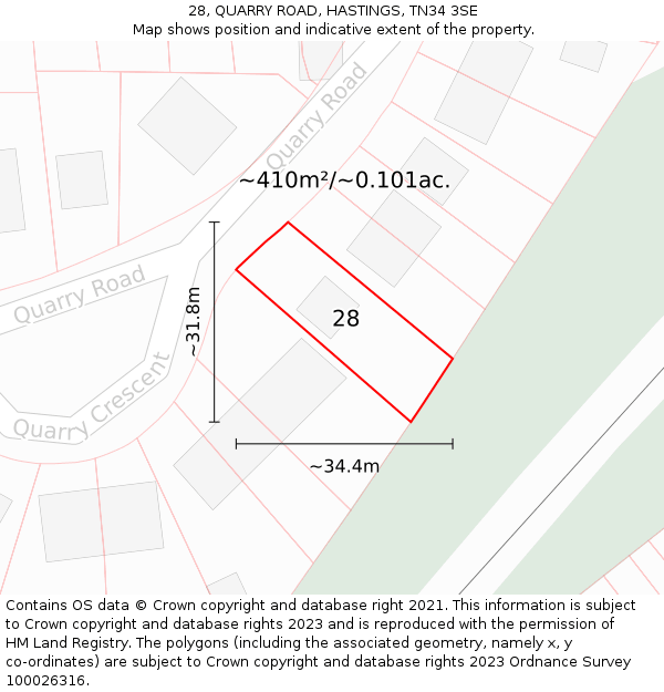 28, QUARRY ROAD, HASTINGS, TN34 3SE: Plot and title map