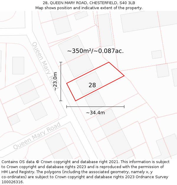 28, QUEEN MARY ROAD, CHESTERFIELD, S40 3LB: Plot and title map