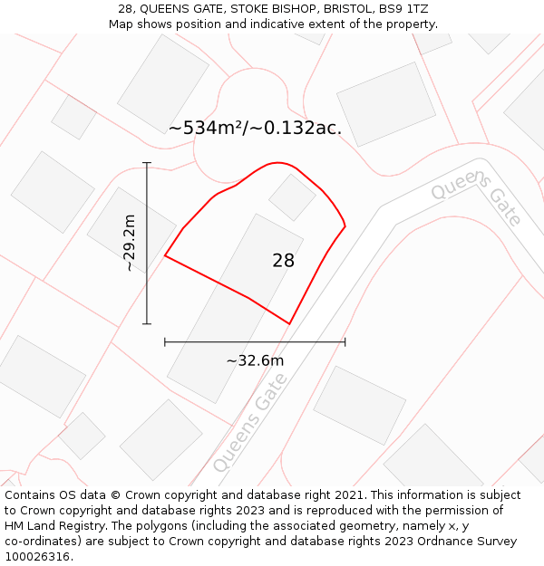28, QUEENS GATE, STOKE BISHOP, BRISTOL, BS9 1TZ: Plot and title map