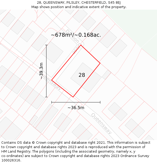 28, QUEENSWAY, PILSLEY, CHESTERFIELD, S45 8EJ: Plot and title map