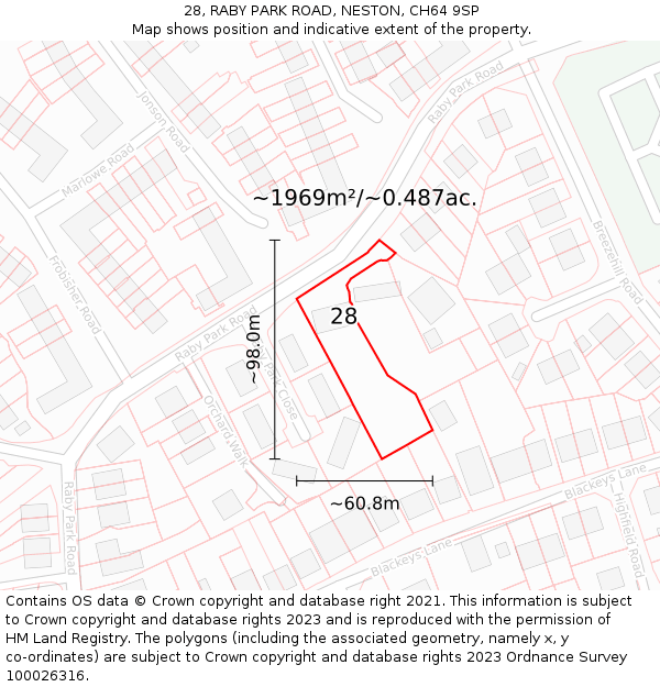 28, RABY PARK ROAD, NESTON, CH64 9SP: Plot and title map