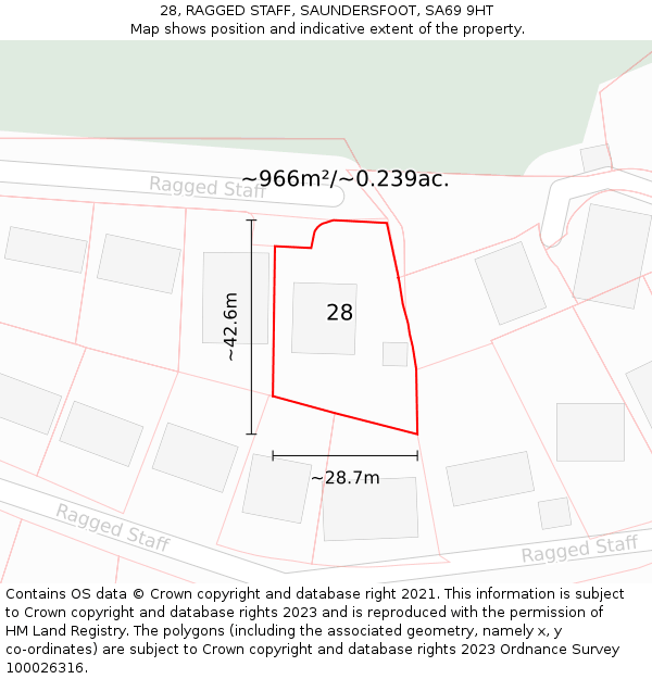 28, RAGGED STAFF, SAUNDERSFOOT, SA69 9HT: Plot and title map