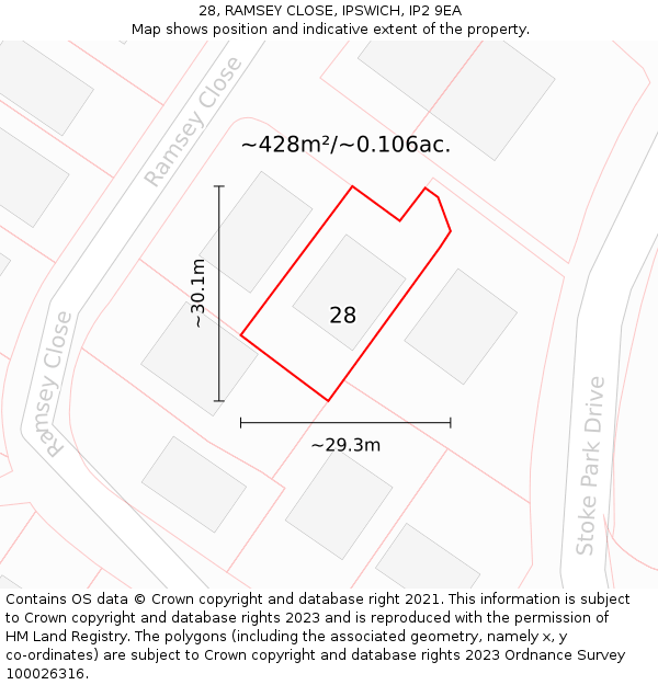 28, RAMSEY CLOSE, IPSWICH, IP2 9EA: Plot and title map