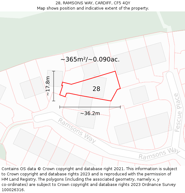 28, RAMSONS WAY, CARDIFF, CF5 4QY: Plot and title map