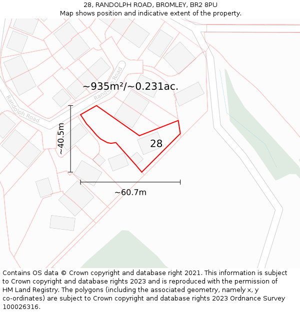 28, RANDOLPH ROAD, BROMLEY, BR2 8PU: Plot and title map