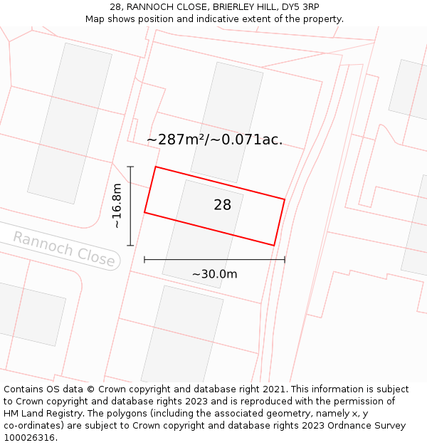 28, RANNOCH CLOSE, BRIERLEY HILL, DY5 3RP: Plot and title map