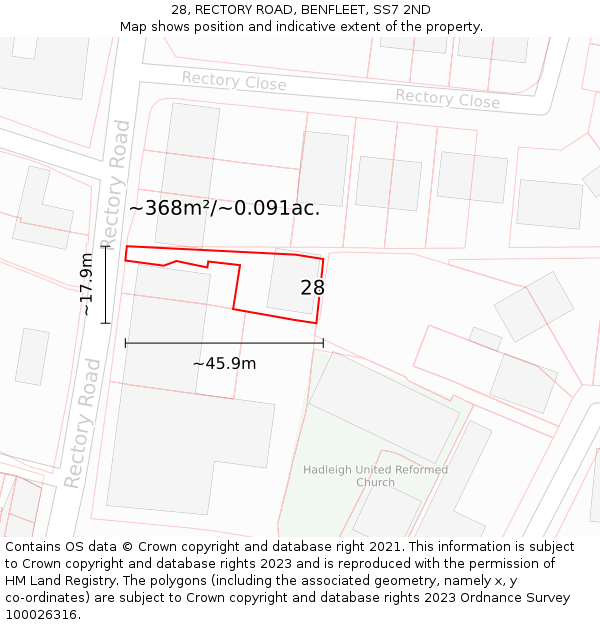 28, RECTORY ROAD, BENFLEET, SS7 2ND: Plot and title map