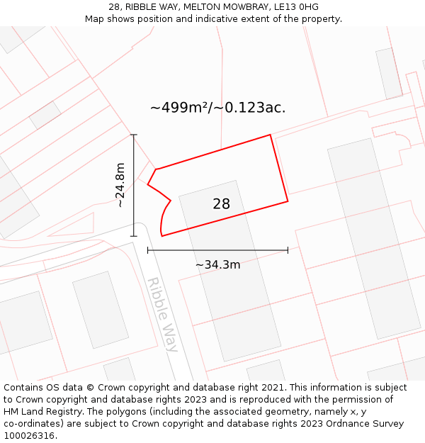 28, RIBBLE WAY, MELTON MOWBRAY, LE13 0HG: Plot and title map