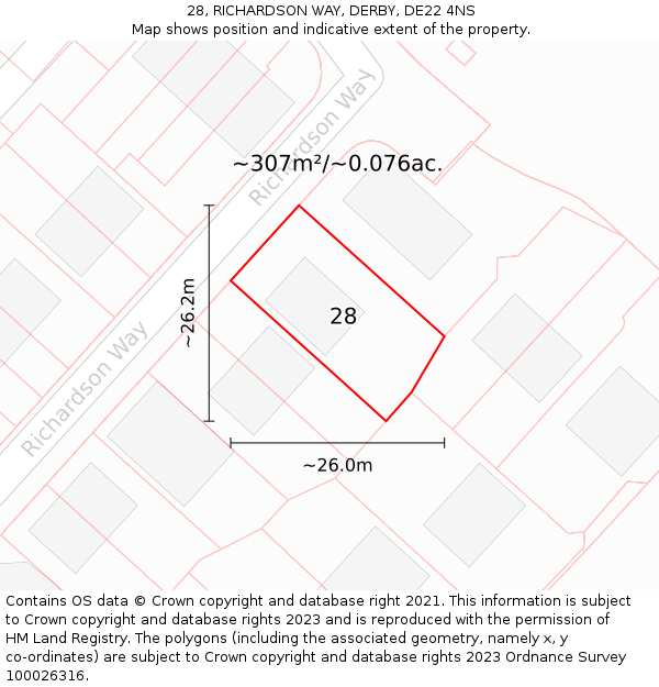 28, RICHARDSON WAY, DERBY, DE22 4NS: Plot and title map