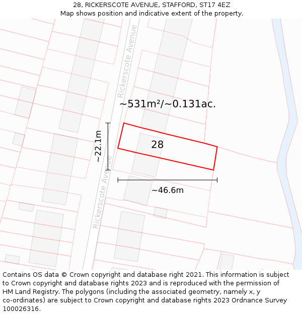28, RICKERSCOTE AVENUE, STAFFORD, ST17 4EZ: Plot and title map