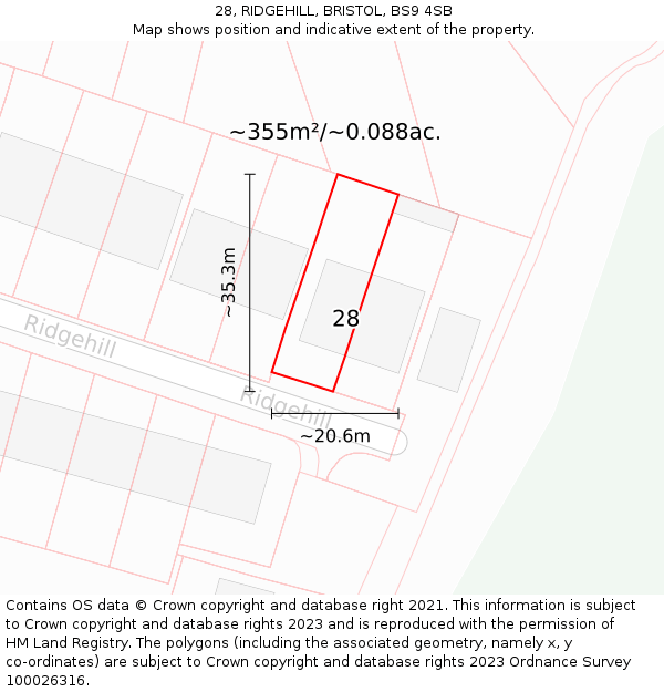 28, RIDGEHILL, BRISTOL, BS9 4SB: Plot and title map