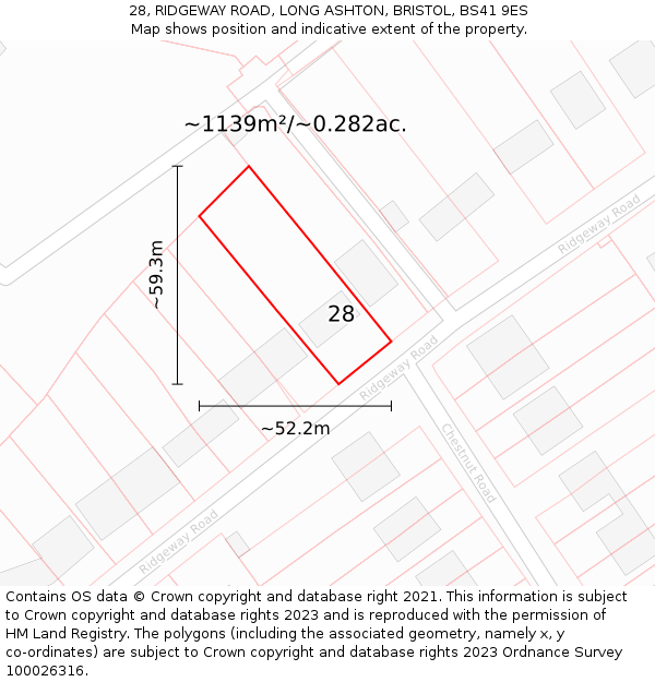 28, RIDGEWAY ROAD, LONG ASHTON, BRISTOL, BS41 9ES: Plot and title map