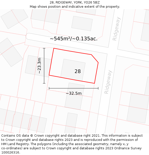 28, RIDGEWAY, YORK, YO26 5BZ: Plot and title map