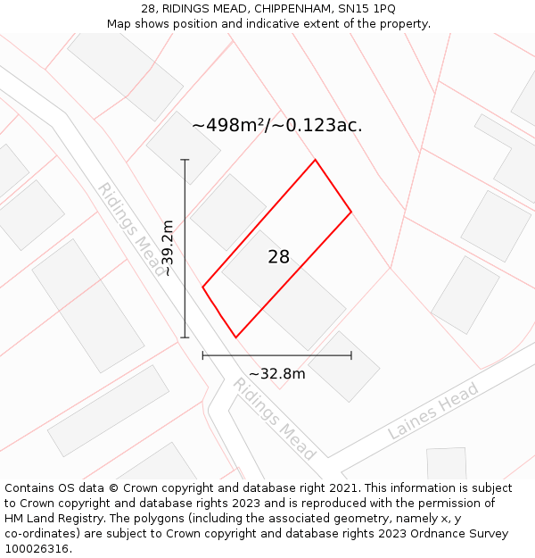 28, RIDINGS MEAD, CHIPPENHAM, SN15 1PQ: Plot and title map