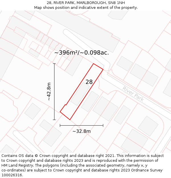 28, RIVER PARK, MARLBOROUGH, SN8 1NH: Plot and title map