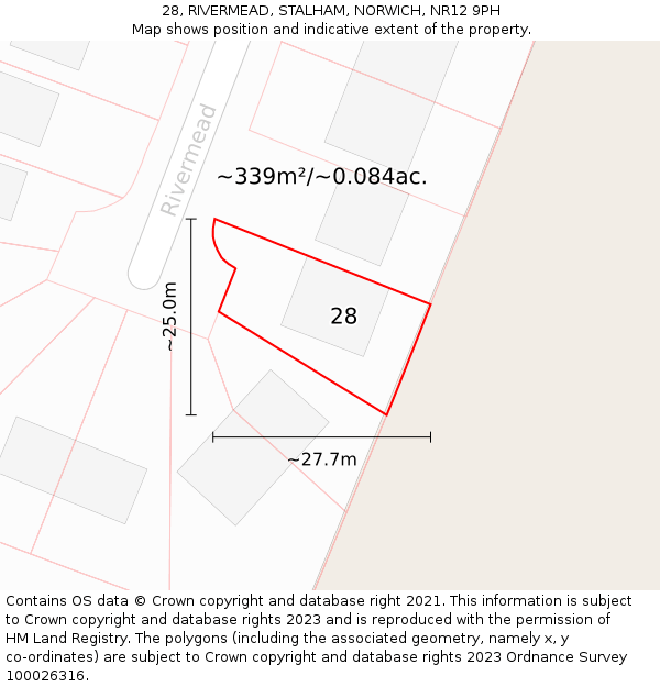 28, RIVERMEAD, STALHAM, NORWICH, NR12 9PH: Plot and title map