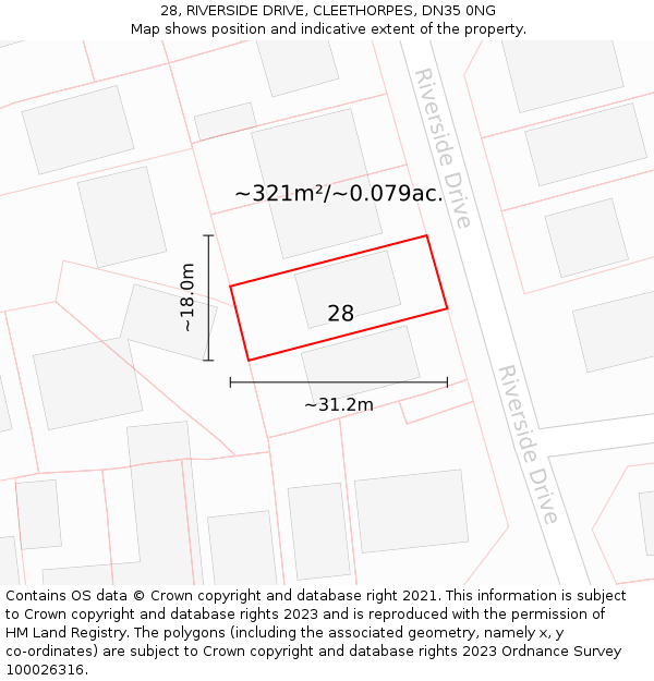 28, RIVERSIDE DRIVE, CLEETHORPES, DN35 0NG: Plot and title map