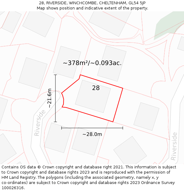 28, RIVERSIDE, WINCHCOMBE, CHELTENHAM, GL54 5JP: Plot and title map