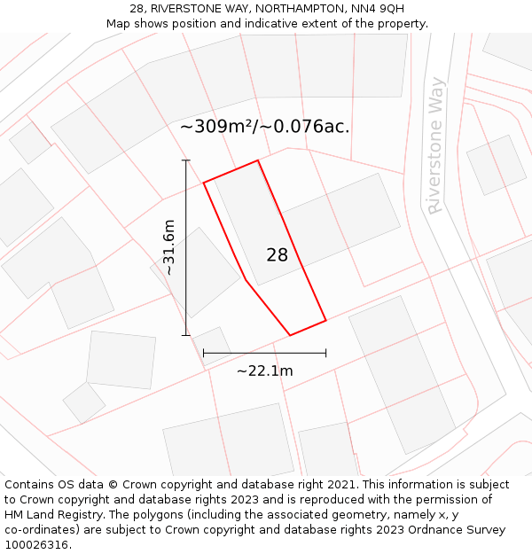 28, RIVERSTONE WAY, NORTHAMPTON, NN4 9QH: Plot and title map