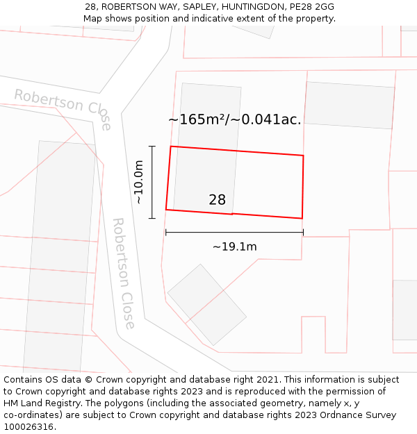 28, ROBERTSON WAY, SAPLEY, HUNTINGDON, PE28 2GG: Plot and title map