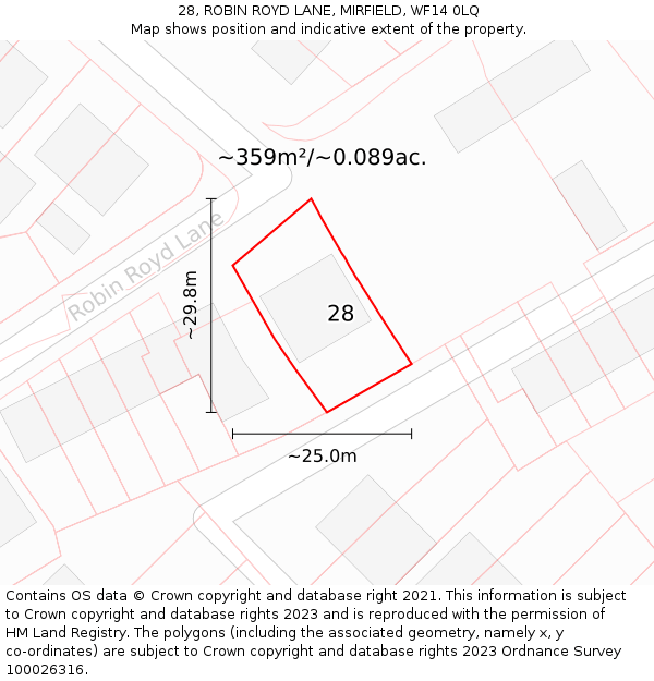 28, ROBIN ROYD LANE, MIRFIELD, WF14 0LQ: Plot and title map
