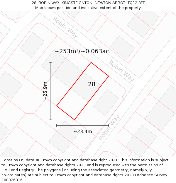 28, ROBIN WAY, KINGSTEIGNTON, NEWTON ABBOT, TQ12 3FF: Plot and title map