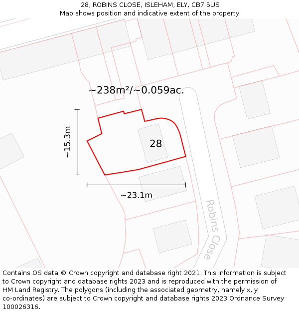28, ROBINS CLOSE, ISLEHAM, ELY, CB7 5US: Plot and title map