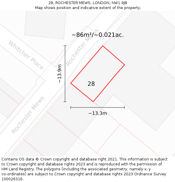 28, ROCHESTER MEWS, LONDON, NW1 9JB: Plot and title map