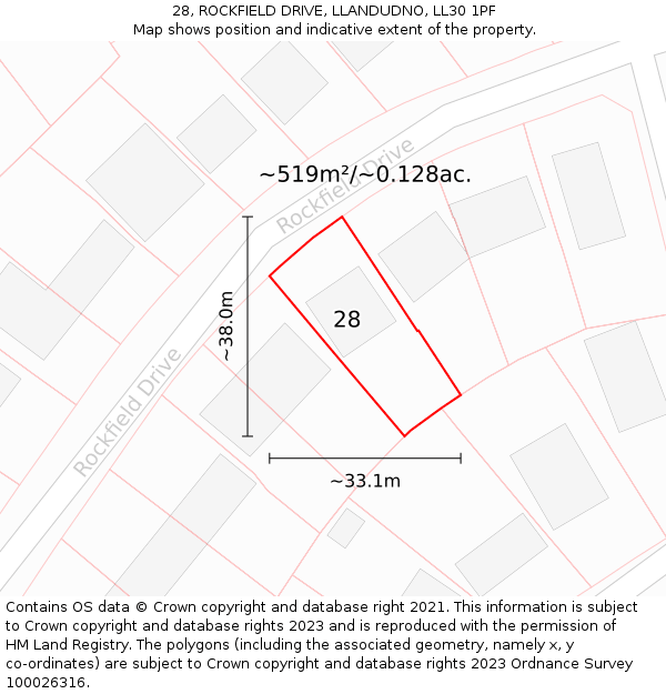28, ROCKFIELD DRIVE, LLANDUDNO, LL30 1PF: Plot and title map