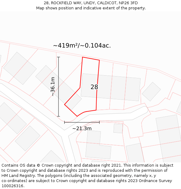 28, ROCKFIELD WAY, UNDY, CALDICOT, NP26 3FD: Plot and title map