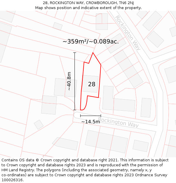 28, ROCKINGTON WAY, CROWBOROUGH, TN6 2NJ: Plot and title map