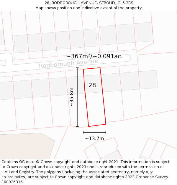 28, RODBOROUGH AVENUE, STROUD, GL5 3RS: Plot and title map