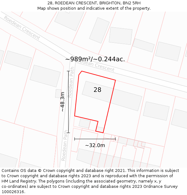 28, ROEDEAN CRESCENT, BRIGHTON, BN2 5RH: Plot and title map