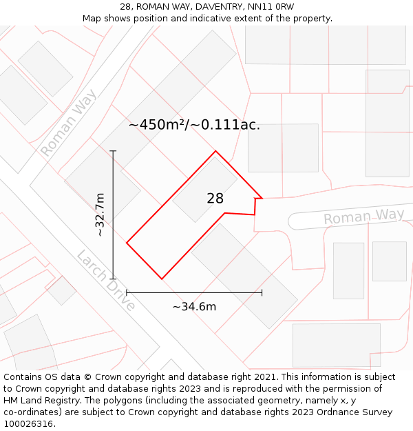 28, ROMAN WAY, DAVENTRY, NN11 0RW: Plot and title map