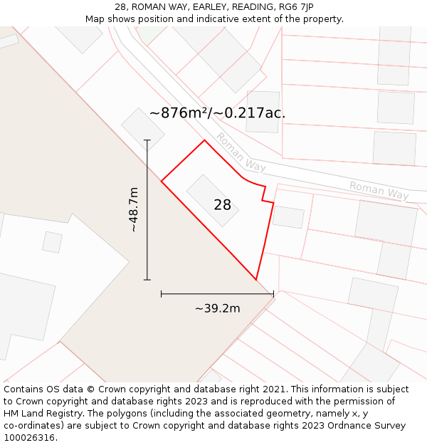 28, ROMAN WAY, EARLEY, READING, RG6 7JP: Plot and title map