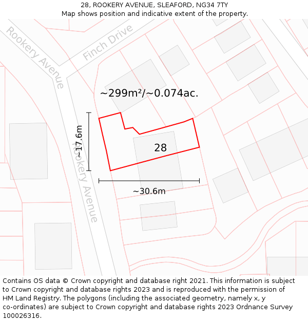 28, ROOKERY AVENUE, SLEAFORD, NG34 7TY: Plot and title map
