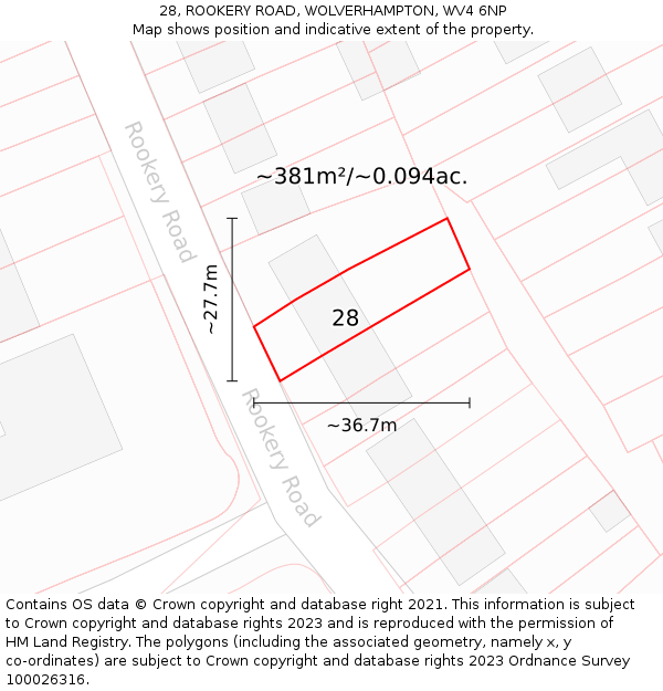 28, ROOKERY ROAD, WOLVERHAMPTON, WV4 6NP: Plot and title map