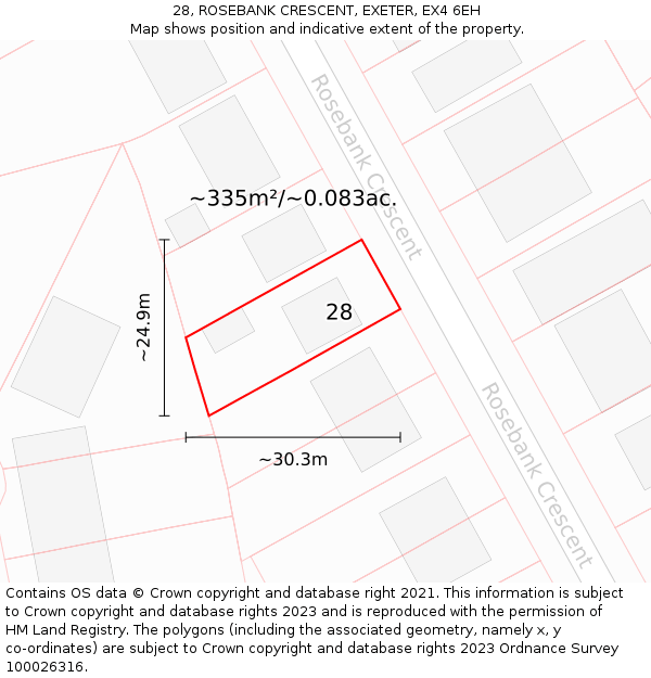 28, ROSEBANK CRESCENT, EXETER, EX4 6EH: Plot and title map