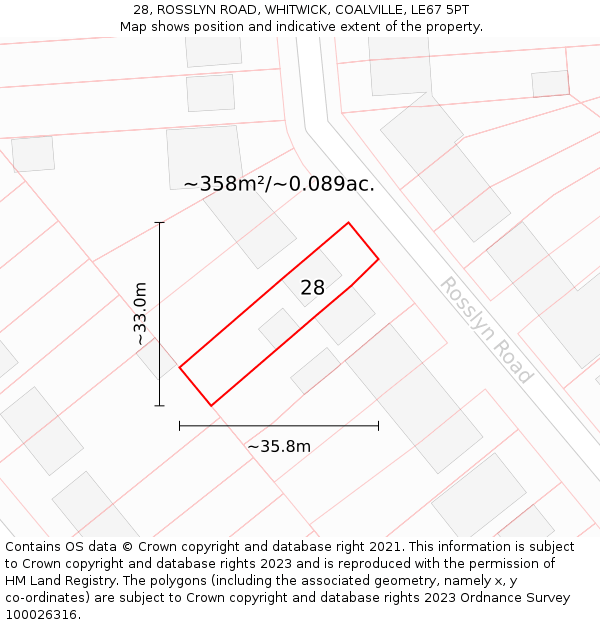 28, ROSSLYN ROAD, WHITWICK, COALVILLE, LE67 5PT: Plot and title map