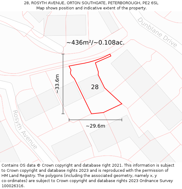28, ROSYTH AVENUE, ORTON SOUTHGATE, PETERBOROUGH, PE2 6SL: Plot and title map